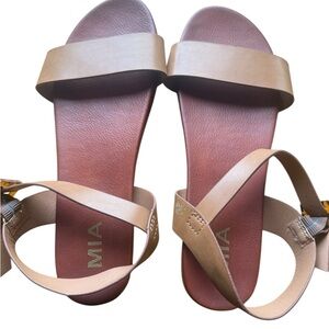 Mia Womens Size 8 Sandals Peyton Round Toe Leopard Buckle Ankle Strap Brown